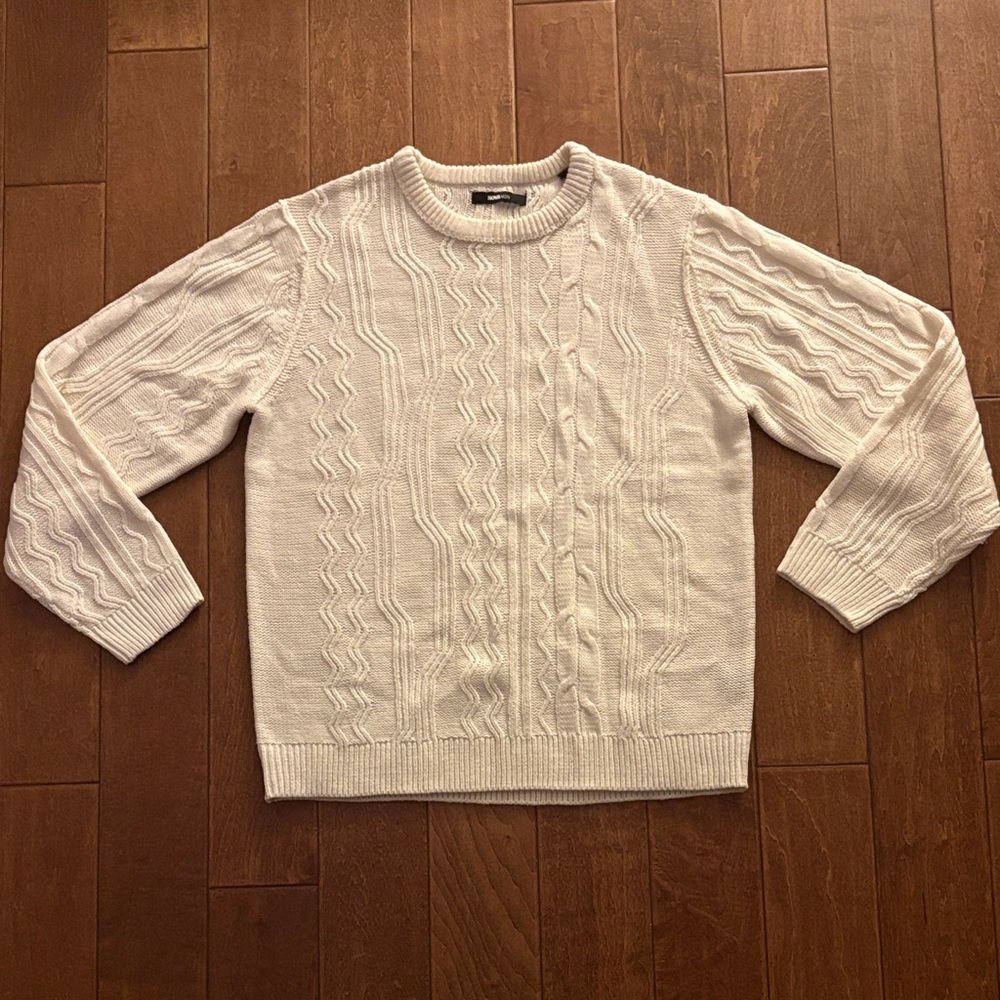 Fashion Nova Men's Cable Knit Crewneck Sweater - Cream